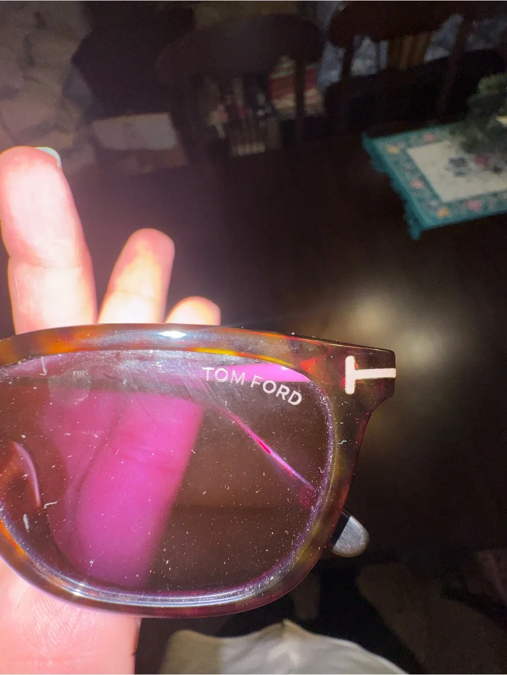 Tom Ford Arnaud Geometric Wayfarers- Tortoise Frames, Purple Lenses, Black Hues